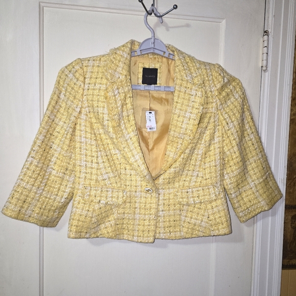 The Limited Yellow Tweed  3/4 Sleeve Blazer In Size Large NWT - Picture 1 of 11